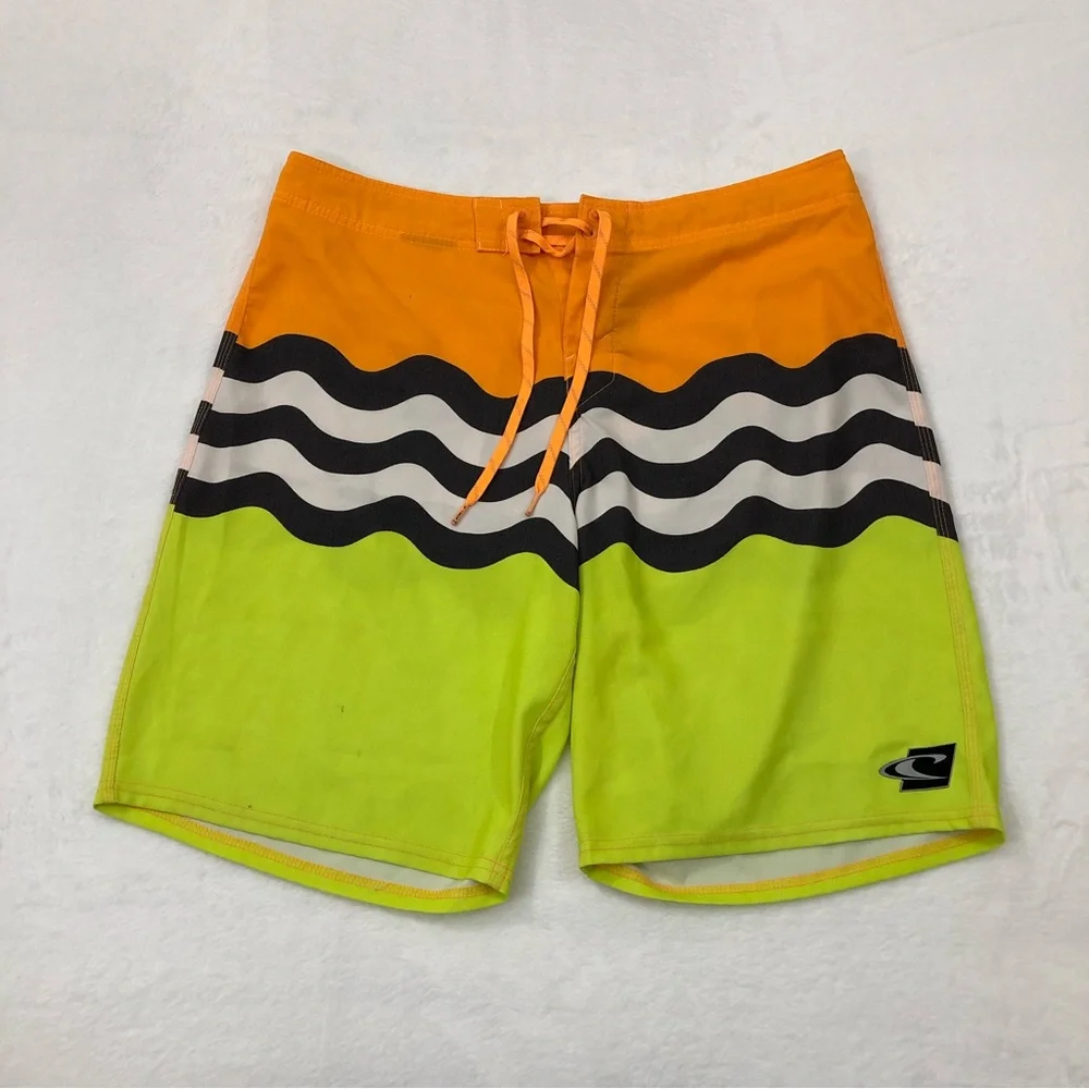 O’NEILL Jordyfreak Neon Orange & Yellow Surf Swim Trunks Board Shorts Men’s 34.